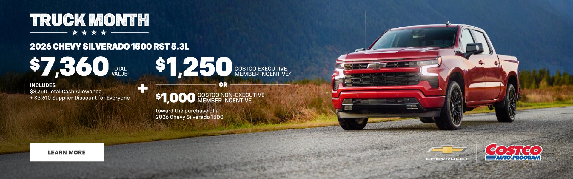 Chevy Silverado 1500 RST 5.3L 2026. VALOR TOTAL: 7360 $. Incluye 3750 $ de descuento total en efectivo + 3...